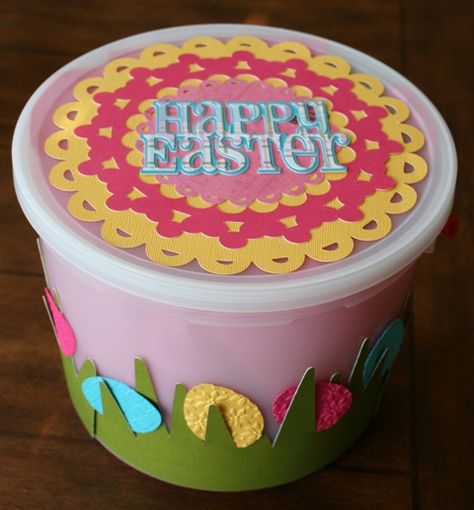 ice cream bucket pail Easter Basket Craft, Ice Cream Bucket, Popcorn Tins, Bucket Crafts, Big Easter Eggs, Easter Basket Crafts, Ice Cream Decorations, Bucket Ideas, Basket Diy