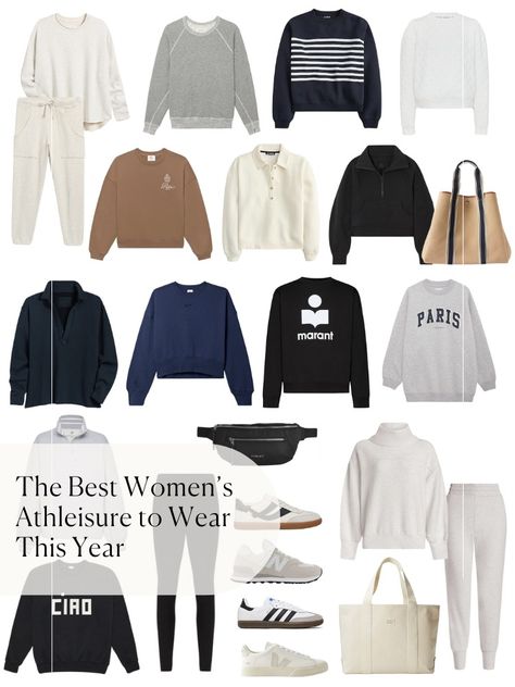 Chill Athleisure Outfits, Spring 2024 Athleisure Outfits, Sports Casual Outfits Women, Women’s Sweatshirt Outfit, Athleisure Capsule Wardrobe 2024, 2024 Athleisure Trends, Athleisure Outfits 2024, Summer Athleisure Outfits 2024, Athleisure Outfits Women