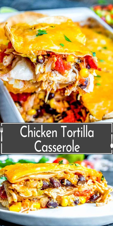 Chicken Tortilla Casserole is an easy, cheesy, Mexican dinner recipe made with layers of flour tortillas and a flavorful filling of chicken, spicy tomatoes, black beans, corn, and cheese. It is an easy weeknight casserole that makes a great dinner recipe. If you love Mexican flavors this chicken tortilla casserole is perfect for you. Chicken Tortillas Casserole, Mexican Chicken Casserole With Tortillas, Casserole With Flour Tortillas, Pistachio Loaf, Easy Weeknight Casseroles, Casserole Mexican, Chicken Tortilla Casserole, Corn And Cheese, Tortilla Casserole