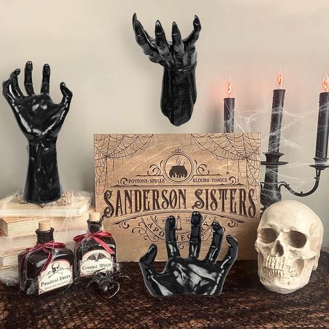 Eye-catching Halloween Decorations: Elevate your Halloween decor with our multi-pack pieces that includes 3 reaching hands, 6 double-sided tapes, 4 screws, 4 drywall anchors, and an instruction manual for a hassle-free installation (Candles in the Hands Not Included). Creepy Hand, Witch Home Decor, Drywall Anchors, Wall Art Sculpture, Creepy Halloween Decorations, Halloween Wall Decor, Scary Halloween Decorations, Halloween Decorations Indoor, Creepy Halloween