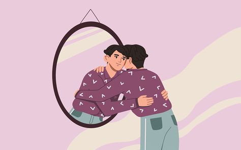 A 12-Minute Meditation to Meet Yourself Where You Are—Right Now - Mindful Hugging Yourself, Mirror Drawing, Attention Disorder, Man Hug, Healthy Coping Skills, Mindfulness Training, Feeling Inadequate, Self Concept, Ways Of Learning