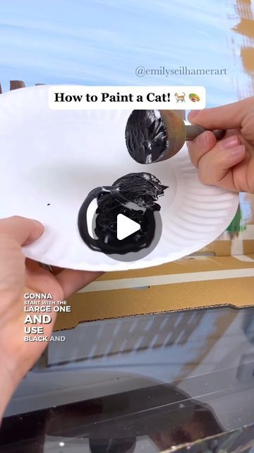 Emily Seilhamer on Instagram: "[clip] How to paint a cat 🎨🐈 #beginner #tipsandtricks #easypainting #cats #beginnerfriendly" Diy Cat Painting Easy, Cat Painting Tutorial Step By Step, Simple Cat Painting Ideas, How To Paint A Cat, Easy Cat Painting, Cat Painting Easy, Black Cat Painting, Simple Acrylic Paintings, Step By Step Painting