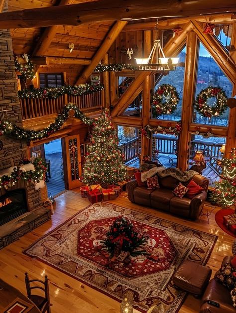 Log Cabin Christmas, Rustic Cabins, Log Cabin Living, Dream Life House, Cabin Christmas, Christmas Decoration Ideas, Rustic Home Design, Luxury Christmas, Christmas Room Decor