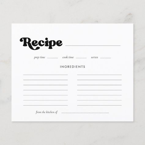 Retro Bridal Showers, Bridal Shower Recipe, Retro Bridal, Minimalist Card, Minimalist Cards, Bridal Shower Food, Recipe Organization, Recipe Card, Bridal Shower Party