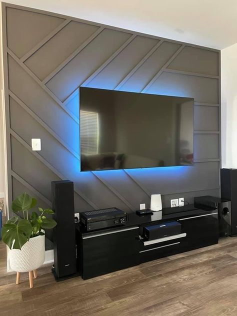 Bedroom Accent Wall With Tv, Bedroom Tv Accent Wall, Textured Walls For Tv Unit, Texture Tv Wall, Statement Wall With Tv, Accent Wall Ideas With Tv, Accent Walls With Tv Mounted Tv, Accent Wall Movie Room, Focal Wall With Tv