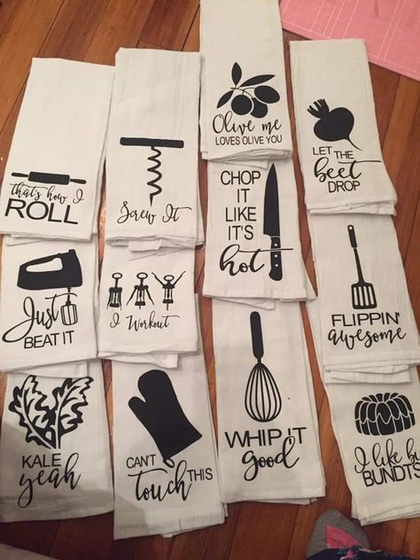 Dish Towel Sublimation Ideas, Cricut Dishtowels, Kitchen Towel Cricut Ideas, Cricut Dish Towels Diy, Yea Towels Cricut, Cricut Hand Towels, Cricut Towel Ideas, Tea Towel Cricut, Funny Dish Towels