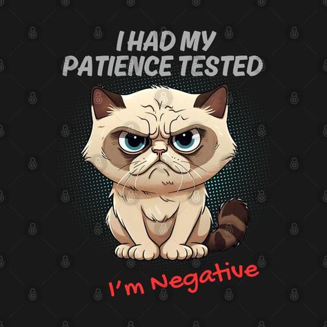 Check out this awesome 'I+Had+My+Patience+Tested%2C+I%27m+Negative+-+Funny++Cats' design on @TeePublic! Ironic Quotes, Cats Design, Cat Merchandise, Hey You, Music Humor, Sports Anime, Kids Stickers, Black Letter, Funny Tees