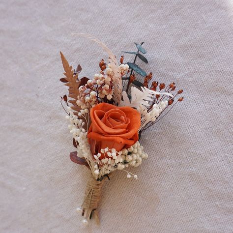 Fall Bridal Bouquet October Burnt Orange, Burnt Orange Wedding Boutonniere, Rustic Burnt Orange Wedding Bouquet, Rustic Wedding Flowers Bouquet Orange, Real Flower Bridal Bouquet, Rust Flower Boque, Bridesmaid Flower Bouquets, Burnt Orange Wedding Flowers, Burnt Orange Wedding Bouquet Real Flowers