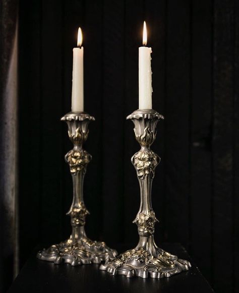 Antique Candle Holders, Victorian Candles, Gothic Candles, Antiqued Candle Holders, Victorian Aesthetic, Antique Candles, Candle Aesthetic, Objet Design, Dark Academia Aesthetic