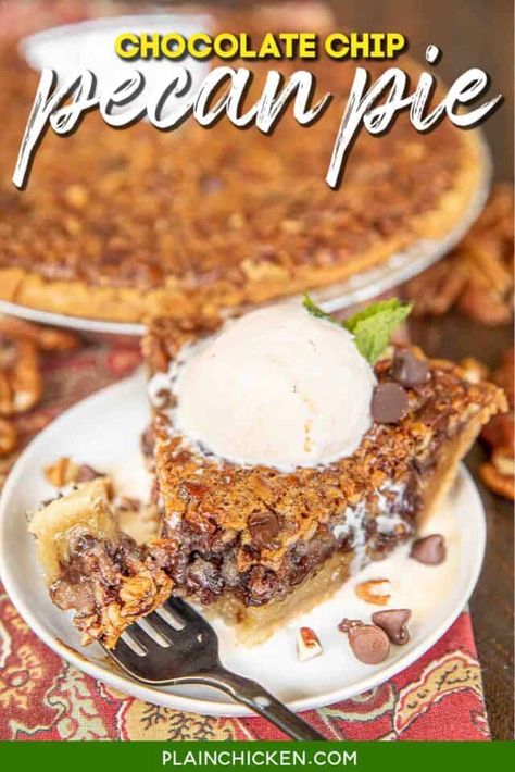 No-Bake Lemon Pie (4-Ingredients) - Plain Chicken Chocolate Chip Pecan Pie, Homemade Chocolate Pie, Dessert Thanksgiving, Chocolate Chip Pie, Pecan Pie Easy, Pecan Pie Filling, Chocolate Pecan Pie, Plain Chicken, Pecan Pie Recipe