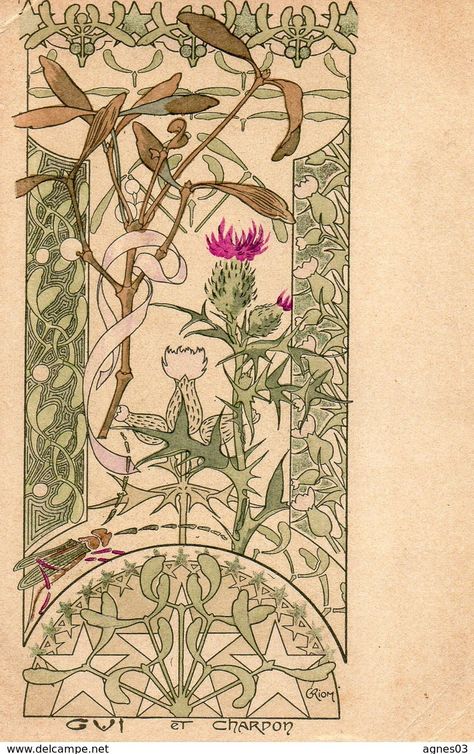 Thistle Art Nouveau, Sigil Ideas, Mistle Toe, Thistles Art, 17 February, Art Nouveau Illustration, Who I Want To Be, Botanical Design, Fish Art