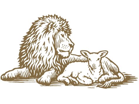 Lion & Lamb illustration agency animals woodcut pen and ink symbol emblem logo illustration Lion Lamb Dove, Lion And Lamb Illustration, Lion And The Lamb Art, Lion Lamb And Dove Tattoo, Lion And Lamb Tattoo Women Simple, Lamb And Lion Tattoo, Lion And The Lamb Tattoo For Women, Lamb Line Art, Lion And The Lamb Tattoo