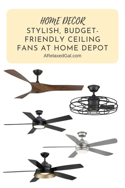 Just like a light fixture, ceiling fans can make a design statement. Home Depot has some really great-looking ceiling fans that not only look good but also don't cost a whole lot. Bedroom Fans, Budget Bedroom, Design Statement, Home Decorators, Home Decorators Collection, Ceiling Fans, Shop Home, Decorating Tips, Home Decor Inspiration