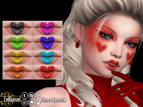 Sims 4 Cc Heart Makeup, Two Toned Lips Sims 4 Cc, Sims 4 Heart Earrings, Sims 4 Cc Monster High Clothes, Sims 4 Queen Of Hearts Cc, Sims 4 Circus Cc, Ts4 Lipstick, Sims 4 Cc Heart, Sims Lipstick