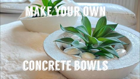 Make your own beautiful home decor out of concrete. These bowls are so simple and easy to make - watch a step by step guide on my Blondy Builder YouTube Channel. You can be creative by adding your own texture, colour, shape or even sparkle ✨ They make great gift ideas and business ideas to sell also - as so cheap to make! #diyhomedecor #concrete #bowls #diy #giftideas #becreative Concrete Bowls Diy, Diy Concrete Bowl, Diy Restoration Hardware, Bowl Ideas, Diy Bowl, Concrete Bowl, Cement Diy, Stone Bowl, White Cement