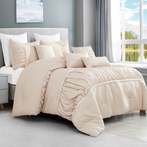 CHARNEE Luxury 7 Piece Comforter Set - On Sale - Bed Bath & Beyond - 35436294 Pink Comforter Sets, Elegant Comforter Sets, Royal Bedroom Design, Luxury Comforter Sets, Pink Comforter, King Size Comforters, Comfy Bedroom, Bedding Comforter, Set Bed