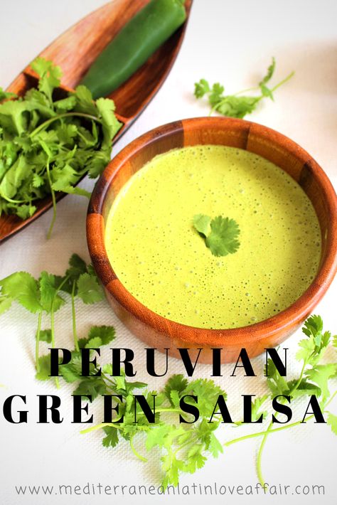 Spicy Green Sauce (Peruvian Salsa Verde with Huacatay) This amazing, spicy, green, Peruvian sauce is amazing over grilled food or used separately as a dip. Easy peasy recipe!!! #salsaverde, #ajiverde, #salsa, #greensauce, #peruvian, #comidalatina, #recipe, #receta, #mediterraneanlatinloveaffair Peruvian Salsa, Spicy Green Sauce, Food International, International Meals, Bangla Recipe, Ecuadorian Food, Peruvian Dishes, Sour Cream Dip, Lomo Saltado