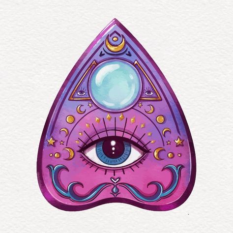 Ouija Board Planchette Drawing, Ouija Board Painting, Ouji Board Drawing, Ouija Drawing, Planchette Illustration, Planchette Painting, Ouija Board Drawing, Witchy Vector, Planchette Drawing