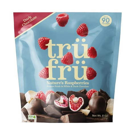 There’s a berry special space in your heart that’s been waiting to be filled with Tru Fru Dark Chocolate Raspberries. That’s why it’s always been so painful to get those four servings of fruit in every day—that space has been reserved for Tru Fru. Tru Fruit Recipe, Diy Tru Fru Raspberries, Trolli Very Berry, Tru Fru, Tru Fru Raspberries, Rasberry Aestethic Fruit, Low Calorie Dessert, Big Chocolate, Chocolate Fan