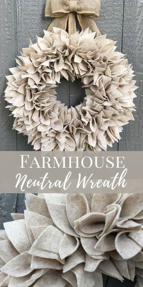 Soft Gray Wreath Made of Felt Wreaths Thanksgiving, Neutral Wreath, Round Wreaths, Silk Wreaths, Thanksgiving 2020, Felt Wreath, Christmas Wreaths For Front Door, Year Round Wreath, Front Porch Christmas Decor