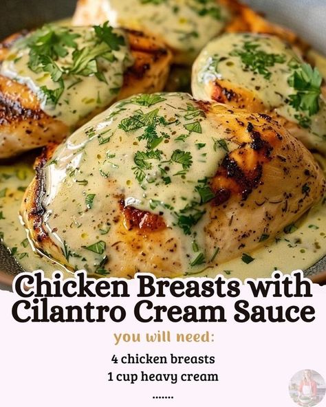 EatsRecipes - Chicken Breasts with Cilantro Cream Sauce 😍... Cilantro Cream Sauce Chicken, Cilantro Cream Sauce, Creamy Sauce For Chicken, Butter Cream Sauce, Cream Sauce For Chicken, Beautiful Recipes, Cilantro Sauce, Sauce For Chicken, Green Sauce