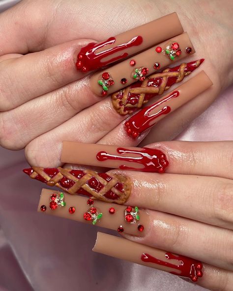 Christmas Nail Art Tutorial, Pie Nails, Nail Art 2023, Food Nails, Crazy Nail Art, New Years Eve Nails, Holiday Nail Designs, Nude Nail, Nude Nail Designs