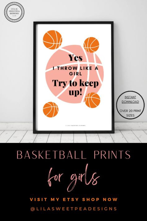 Girls Basketball Poster Ideas, Basketball Printable, Throw Like A Girl, Basketball Girl, Girls Basketball, Basketball Posters, Basketball Girls, Themed Gifts, Digital Poster