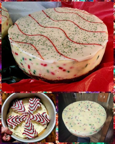 Cheesecake Lovers | I had to jump on the Christmas Tree Cake Cheesecake train | Facebook No Bake Christmas Tree Cheesecake, Christmas Cake Cheesecake, Christmas Tree Cake Cheesecake Recipe, Lil Debbie Christmas Tree Cheesecake, Christmas Tree Cheesecake Little Debbie, Christmas Tree Cheesecake Recipe, Christmas Tree Cake Dessert, Christmas Tree Cake Cheesecake, Christmas Cheesecake Decoration