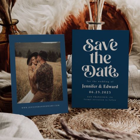 Blue Wedding Save The Date, Funny Save The Dates, Retro Invitation, Elegant Save The Date, Olive Wedding, Rustic Save The Dates, Floral Save The Dates, Save The Date Photos, Navy Blue Wedding