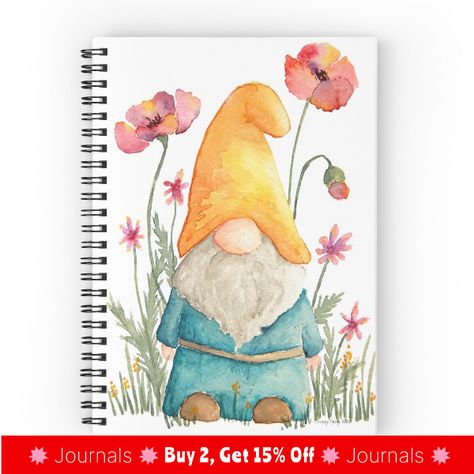 Spiral notebooks with high-quality edge-to-edge print on front. 120 pages in your choice of ruled or graph lines. Original hand-painted watercolor garden gnome Gnome Paint, Watercolor Pencil Art, Watercolor House Painting, Garden Drawing, Garden Watercolor, Watercolor Journal, Easy Canvas Painting, Garden Gnome, Watercolor Art Lessons