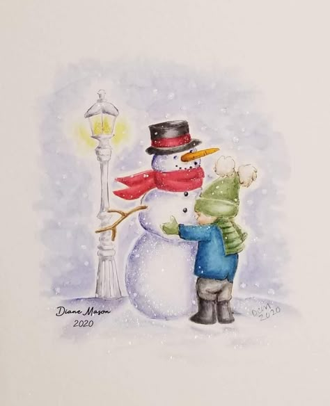 Art Impressions Watercolor, Art Impressions Cards, Art Impressions Stamps, Painting Snow, Build A Snowman, Art Impressions, Winter Kids, Snow Globes, Watercolor Art