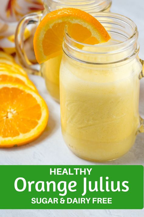 This recipe for a Homemade Orange Julius is a copycat version of a childhood favorite--made healthier. Naturally sweetened, dairy-free, and still just as rich as the classic, you can enjoy this Healthy Orange Julius without a sugar crash or a trip to the mall. Healthy Orange Julius Recipe, Easy Orange Julius Recipe, Healthy Orange Julius, Liquid Desserts, Alcoholic Party, Orange Julius Recipe, Creative Drinks, Blender Drinks, Homestead Recipes