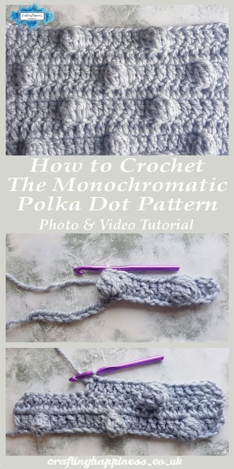 Crochet Monochromatic Polka Dot Pattern | Crafting Happiness Crochet Dots Pattern, Easy Crochet Stitches For Blankets, Bubble Stitch Crochet, Polka Dot Crochet, Dot Crochet, Blanket Stitches, Bobble Stitch Crochet, Fast Crochet, Elegant Crochet