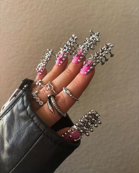 Nail Piercing, Punk Nails, Gothic Nails, Goth Nails, Exotic Nails, Bling Acrylic Nails, Square Acrylic Nails, Fire Nails, Best Acrylic Nails