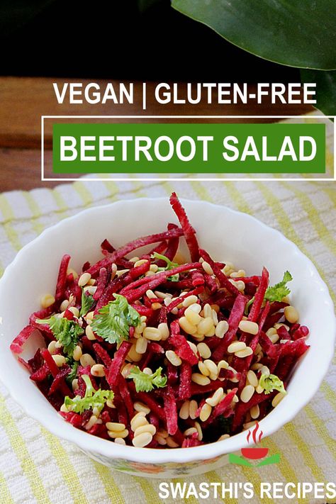 Beetroot salad, a protein packed and refreshing salad made with beets, soaked lentils, lemon and coriander leaves. Serve it as a side in a meal or as a snack. Beetroot Recipes, Foods With Iron, Beetroot Salad, Vegan Salad Recipes, Chaat Recipe, Iron Rich Foods, Refreshing Salad, Just Eat It, Beet Salad