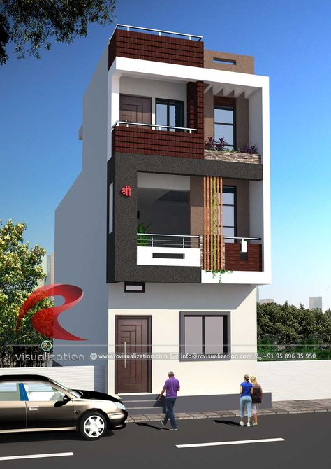 3D Narrow House Designs Gallery | RC Visualization Structural Plan and Elevation Designing Company Single Floor House Design, Narrow House Designs, House Outer Design, Small House Elevation, Small House Front Design, Small House Design Exterior, Small House Elevation Design, House Design Pictures, Narrow House