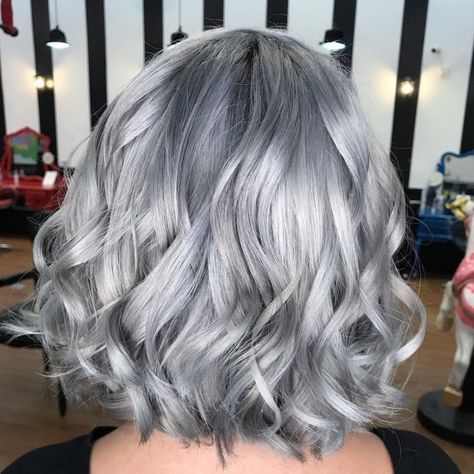 Silver Hair Color for Bob-Length Hair Shoulder Length Silver Hair, Platinum Silver Hair Color, Silver Ash Hair, Dark Silver Hair, Silver Hair Shampoo, Silver Hair Color Ideas, Silver Blue Hair, Silver Hair Dye, Silver Ombre Hair