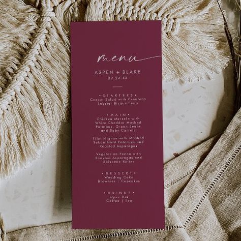 $2.94 | Modern Watercolor Coordinate | Red Wedding Menu #elegant wedding reception table card, rustic wedding place setting menu, modern rehearsal dinner party card, classic hotel banquet table decor, simple minimalist boho buffet event, creative jewel tone, cinnamon pink october fall theme, marsala maroon merlot wine color, burgundy cranberry white summer autumn, minimal bohemian mauve burgandy k501 Boho Buffet, Banquet Table Decor, Modern Rehearsal Dinner, Rehearsal Dinner Party, Minimal Bohemian, Wedding Dinner Menu, Terracotta Wedding, Elegant Wedding Reception, Card Table Wedding