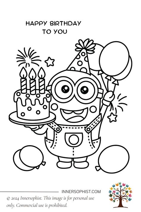 Happy Birthday Minion - Coloring Page Disney Birthday Drawings, Happy Birthday Pixel Art, Happy Birthday Card Drawing, Minion Sketch, Happy Birthday Drawing, Minion Birthday Card, Coloring Pages Birthday, Birthday Minion, Birthday Coloring Page