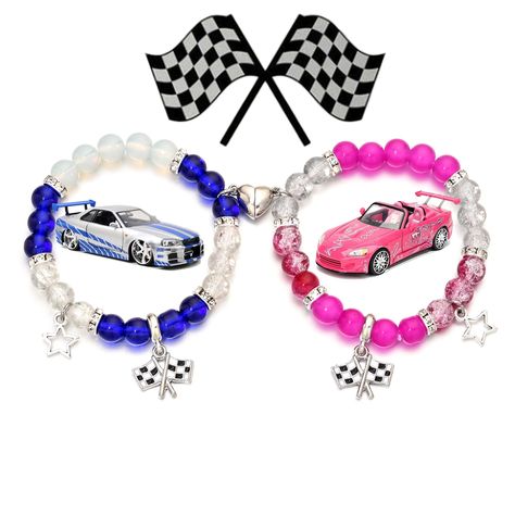 PRICES MAY VARY. 【BRAIN & SUKI Bracelet】 - The design of this pair of bracelets is inspired by the color scheme of BRAIN's Nissan Skyline R34 Car and SUKI 2001 Honda S2000 Car in the Fast movie, includes two identical bead bracelets with Checkered Black and White Racing Stick Flag and star charm,as well as a heart shaped charm.make friends or couples feel connected, no matter how far apart you are. 【Meaningful Gifts】 - A meaningful matching bracelets designed for couples or best friends! Comes w Gift For Bf, Bracelets For Couples, Promise Bracelet, Couples Bracelets, Gifts For Best Friend, Furious Movie, Gifts For Gf, Bf Gifts, Skyline R34