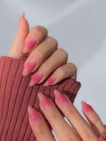 Solid Acrylic Nails Colors, French Nails Medium, Almond Nails Pink, Fake Acrylic Nails, Press On Nails Almond, Dark Pink Nails, Pink French Nails, Pedicure Nail Designs, Light Pink Nails