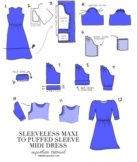 DIY FRIDAY: MAXI TO MIDI REFASHION | Merrick's Art How To Sew On Sleeves, Add Sleeves To Sleeveless Dress, How To Add Sleeves To A Dress, Adding Sleeves To A Sleeveless Dress, Unique Sewing Patterns, Merricks Art, Sewing Sleeves, Trendy Sewing Patterns, Add Sleeves