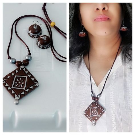 https://www.facebook.com/helanscreation/ Terracotta Jewellery Designs Modern, Terracotta Accessories, Sohar Oman, Terracotta Necklace, Terracotta Jewellery Making, Terracotta Jewellery Designs, Business Vision, Diy Fabric Jewellery, Handmade Clay Jewelry