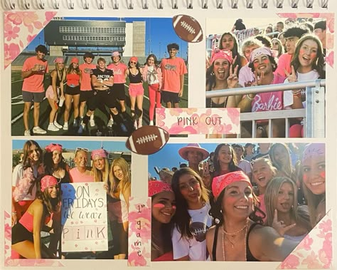 #senioryear #seniorscrapbook #footballgame #pinkout #scrapbookideas Team Scrapbook Ideas, Drill Team Scrapbook Ideas, Yearly Scrapbook, Senior Year Activities, Senior Memories, Senior Book, Senior Scrapbook Ideas, Book Poses, Senior Year Scrapbook