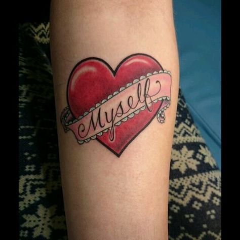 heart myself tattoo , sorry idk the artist Myself Heart Tattoo, Heart Tattoo, I Tattoo, Tatting, Tattoo Designs, Tattoos