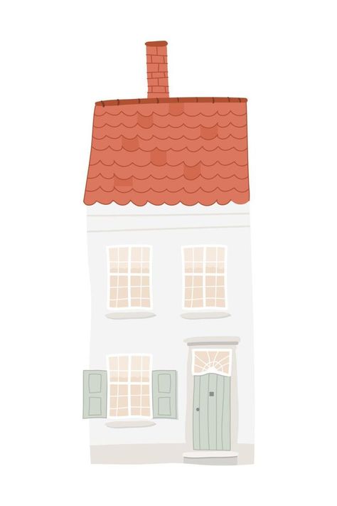 Old cozy two-story European house with a tiled roof and window with shutters isolated on white background. Vector illustration Roof Illustration, Window With Shutters, Book Illustration Design, Window Illustration, House Star, Star Illustration, European House, House Vector, House Roof