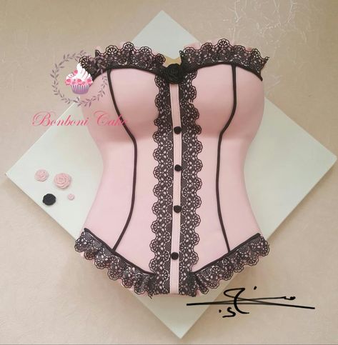 Lace and pink cake  by Bonboni Cake - http://cakesdecor.com/cakes/253566-lace-and-pink-cake Lingerie Cake, Henna Cake, Mouse Chocolate, Corset Cake, Bachelor Cake, Pink Pie, Indian Cake, Bachelorette Cake, Girly Cakes