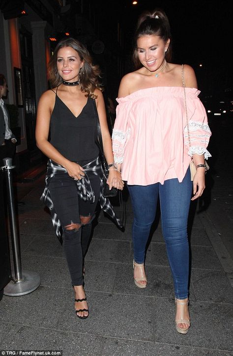 Hitting the town: Also accompanying the duo to the event was Chloe Lewis, who looked chic in an all-black chiffon vest and ripped jeans ensemble Chloe Lewis, Gemma Collins, Black Chiffon, Birthday Boy, Model Poses, Ripped Jeans, Off Shoulder Blouse, All Black, Style Me