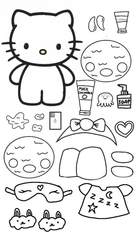 Hello Kitty Colouring, Hello Kitty Outfit, Kitty Outfit, Diy Hello Kitty, Kitty Crafts, Hello Kitty Printables, ليلو وستيتش, Hello Kitty Colouring Pages, Paper Dolls Diy