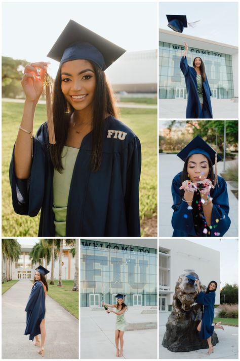 Fiu Grad Pics, Fiu Graduation Photos, Library Graduation Pictures, Fiu Grad, Graduation Shots, College Graduation Photoshoot Ideas, Graduation Props, Grad Poses, Masters Graduation